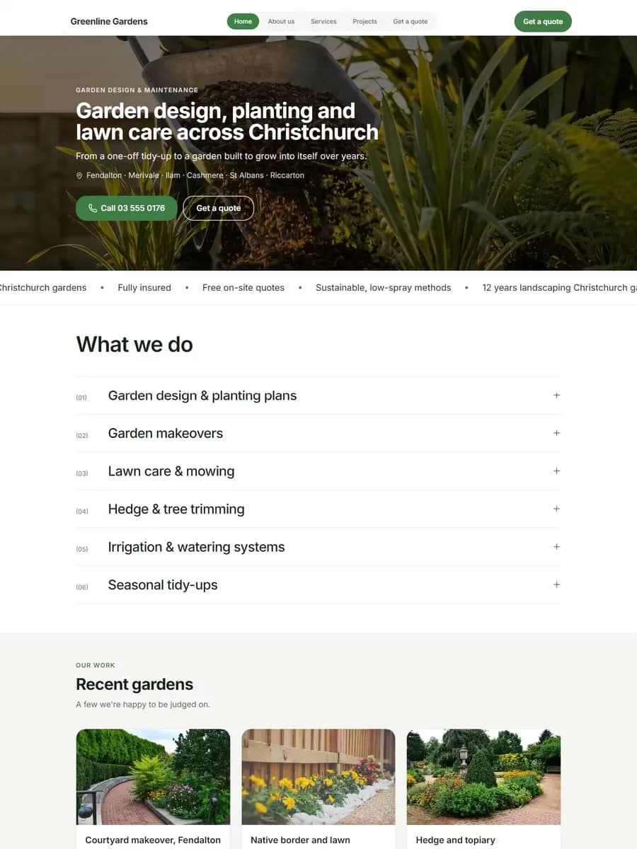 Arbor template, home page preview