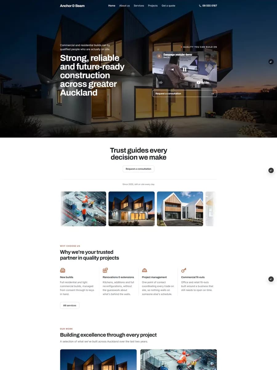 Bedrock template, home page preview