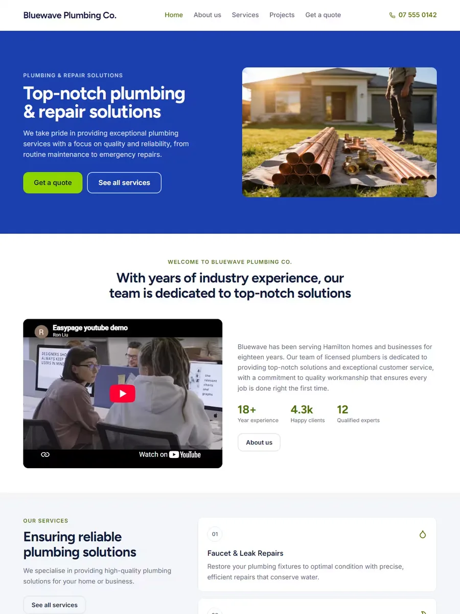 Cascade template, home page preview