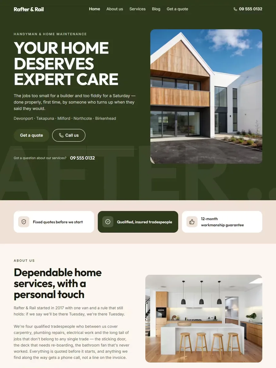 Fernhill template, home page preview
