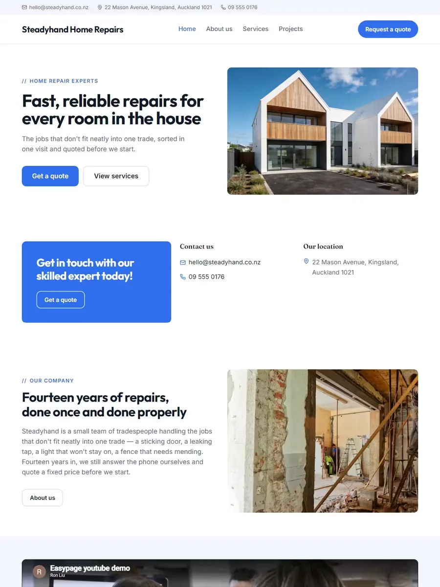 Fixwell template, home page preview