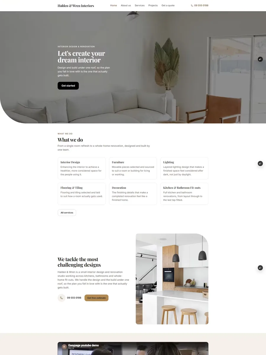 Larkhouse template, home page preview