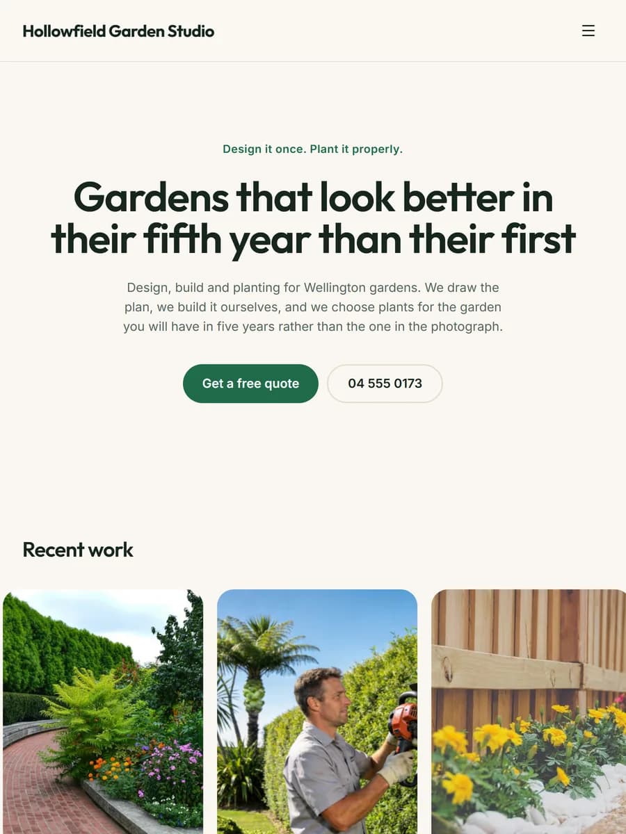 Meadow template, home page preview