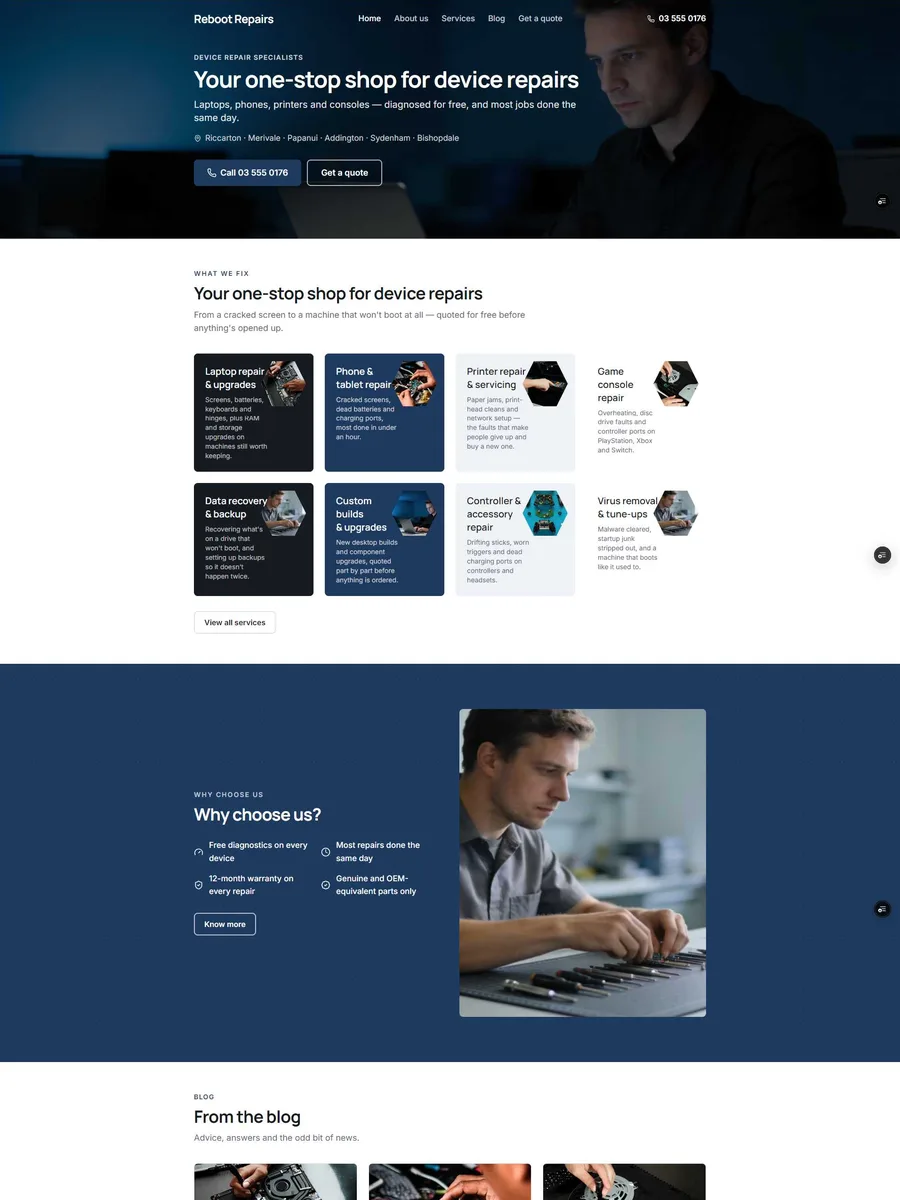 Solder template, home page preview