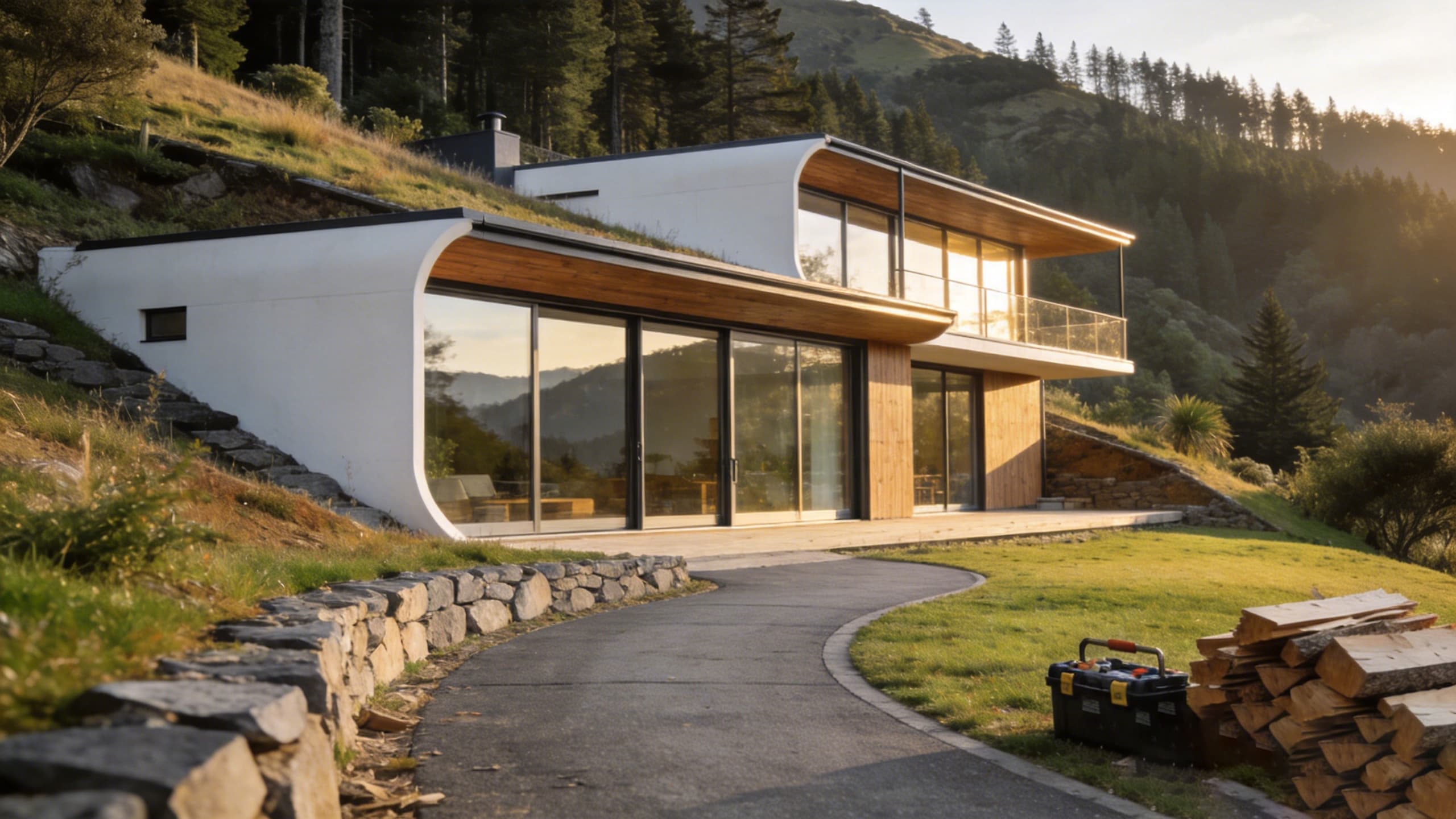 A curved-roof house set into a hillside